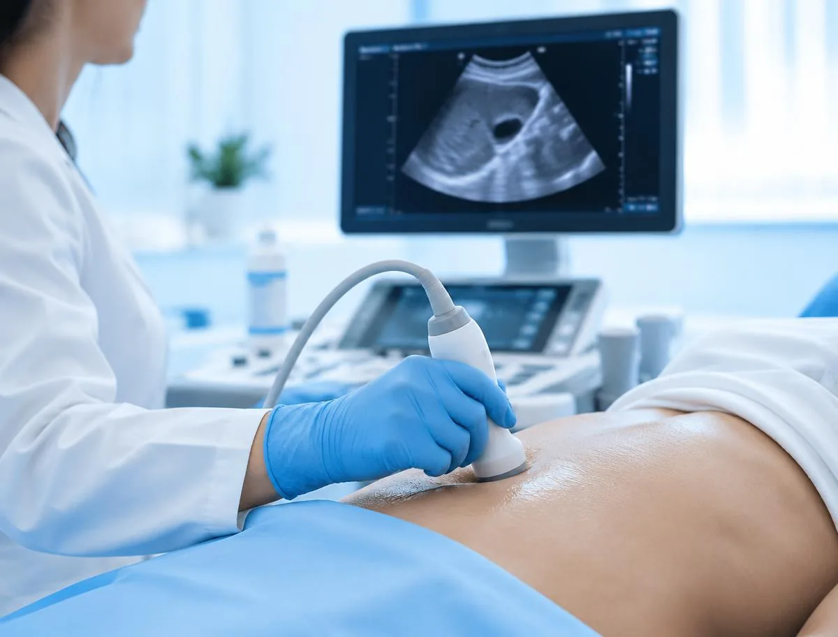 Profesional realizando una ecografía abdominal