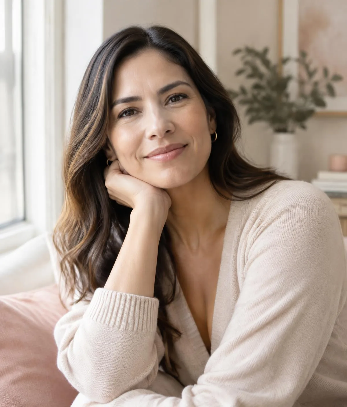 Mujer sonriendo con tranquilidad